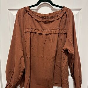 NWOT Women's Ruffled Brown Top